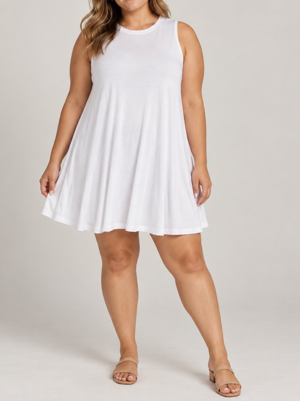 NWT Lane Bryant Stretchy Jersey Knit Sleeveless Unlined Swing Mini Dress White